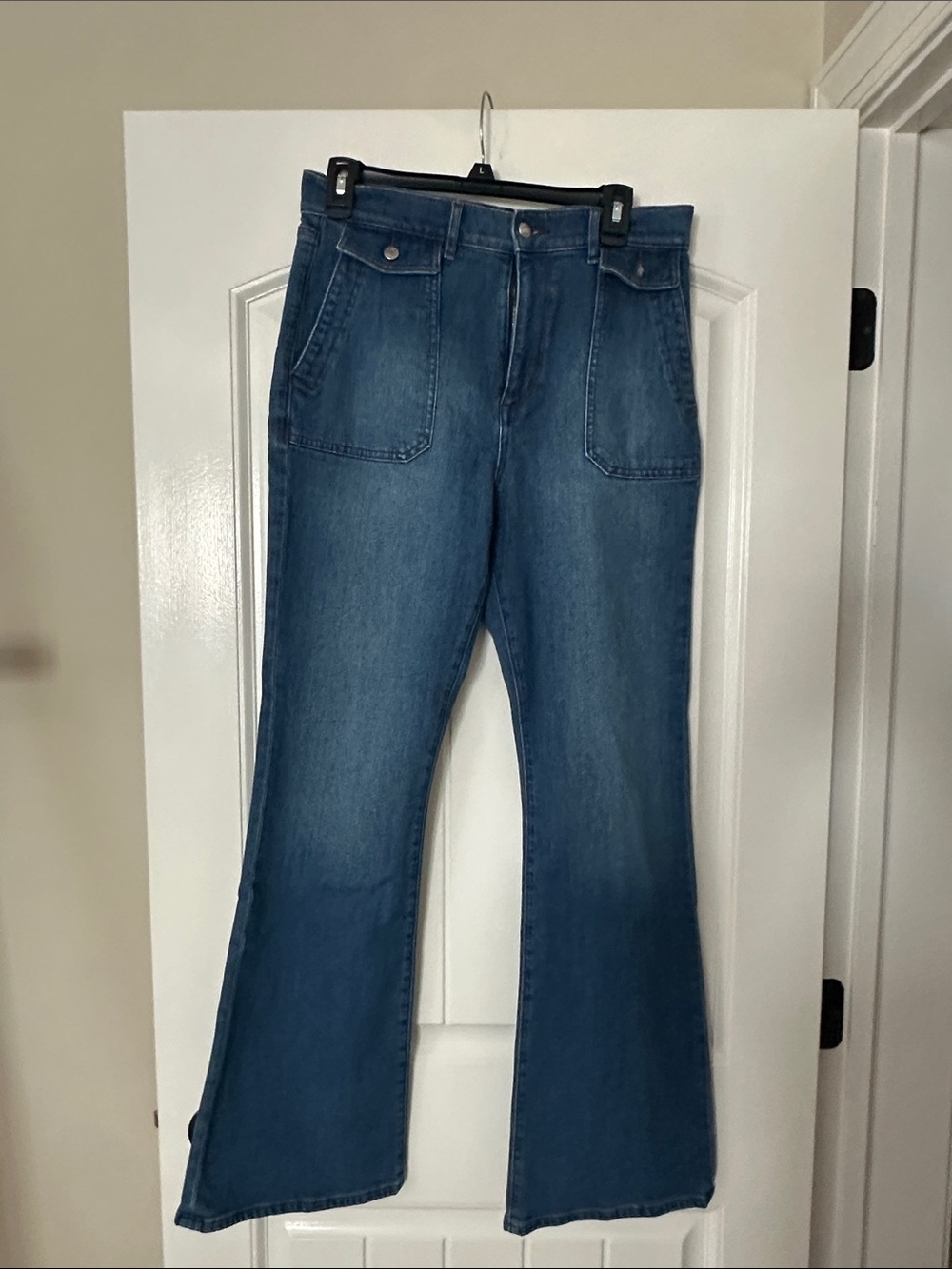LOFT Medium Blue Flare Jeans with Front Patch Pockets